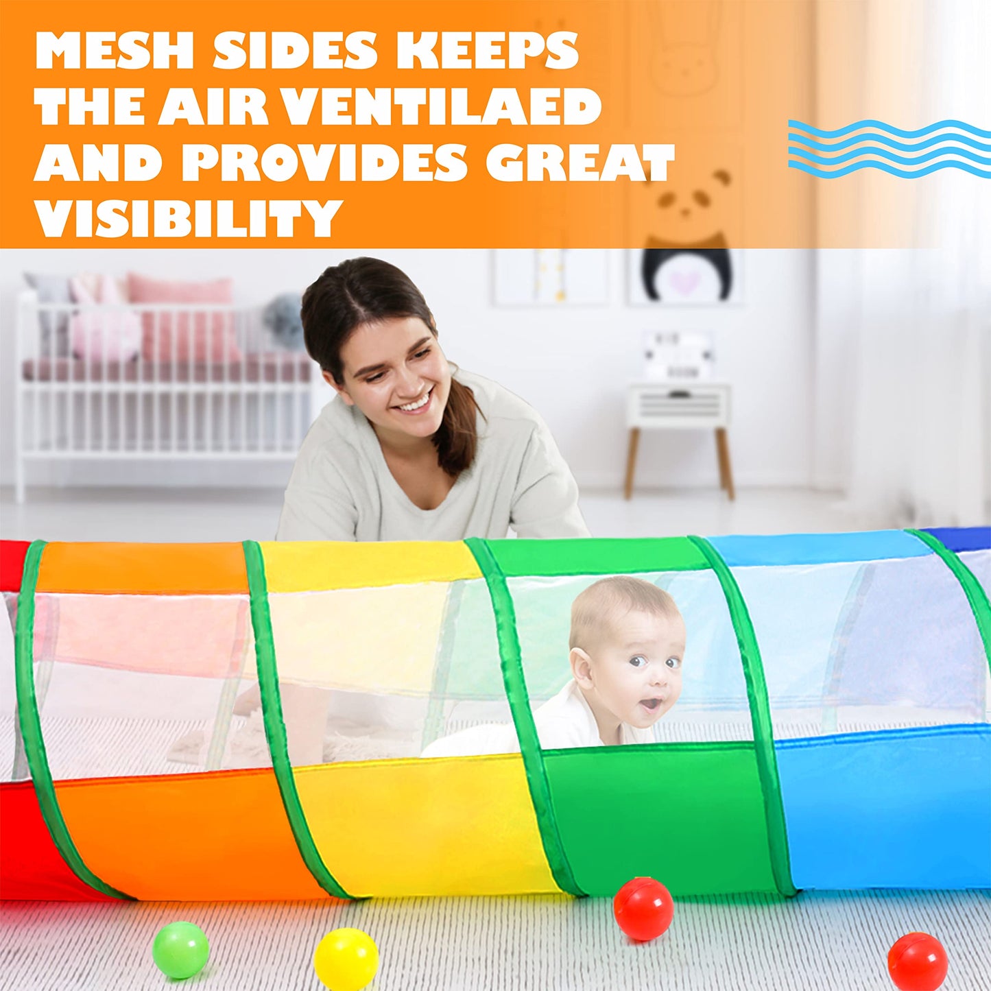Play Tunnel For Toddlers 1-3, Kids Tunnel Crawling Indoor Outdoor Mesh See Through Baby Tunnel Pop Up Play Tent Crawl Tunnel Toy