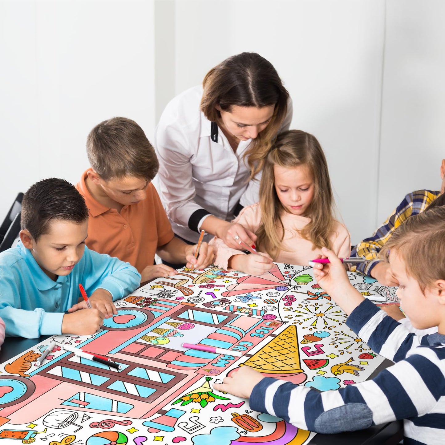 Giant Coloring Poster For Classroom Wall - Versatile 31.5 X 72 Inches Summer Activity Poster/Table Cover, School Parties, Summer