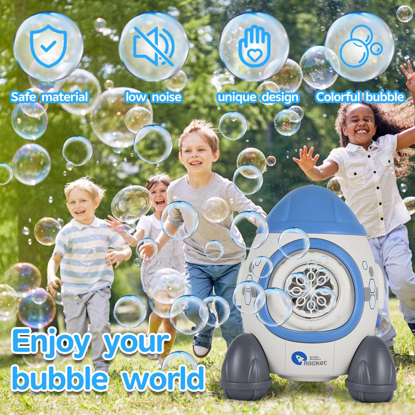 Bubble Machine Blower Blaster Lawn Mower Maker Blue Toy Fun Portable Handheld Operate Automatic Battery Electric Outdoor Summer