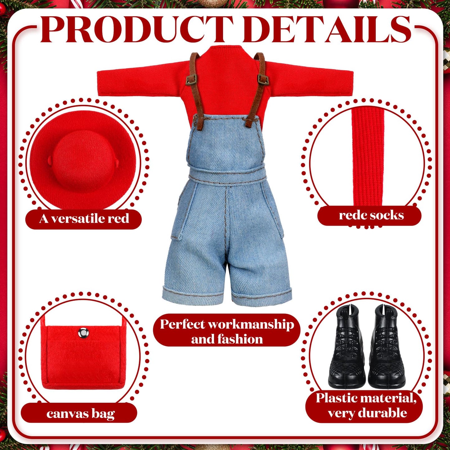 Geyoga Doll Clothes 12 Inch Doll Accessories Casual Wear Clothes Outfits With Shoes Socks Hat Bag Top Jumpsuit Set Gift(Red)
