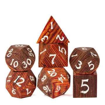 Hddais 7Pcs Polyhedral Dice Set D&D, Rpg Dnd Wood Dice Set For Dungeons And Dragons Role Playing Games (Red Brown Striped)