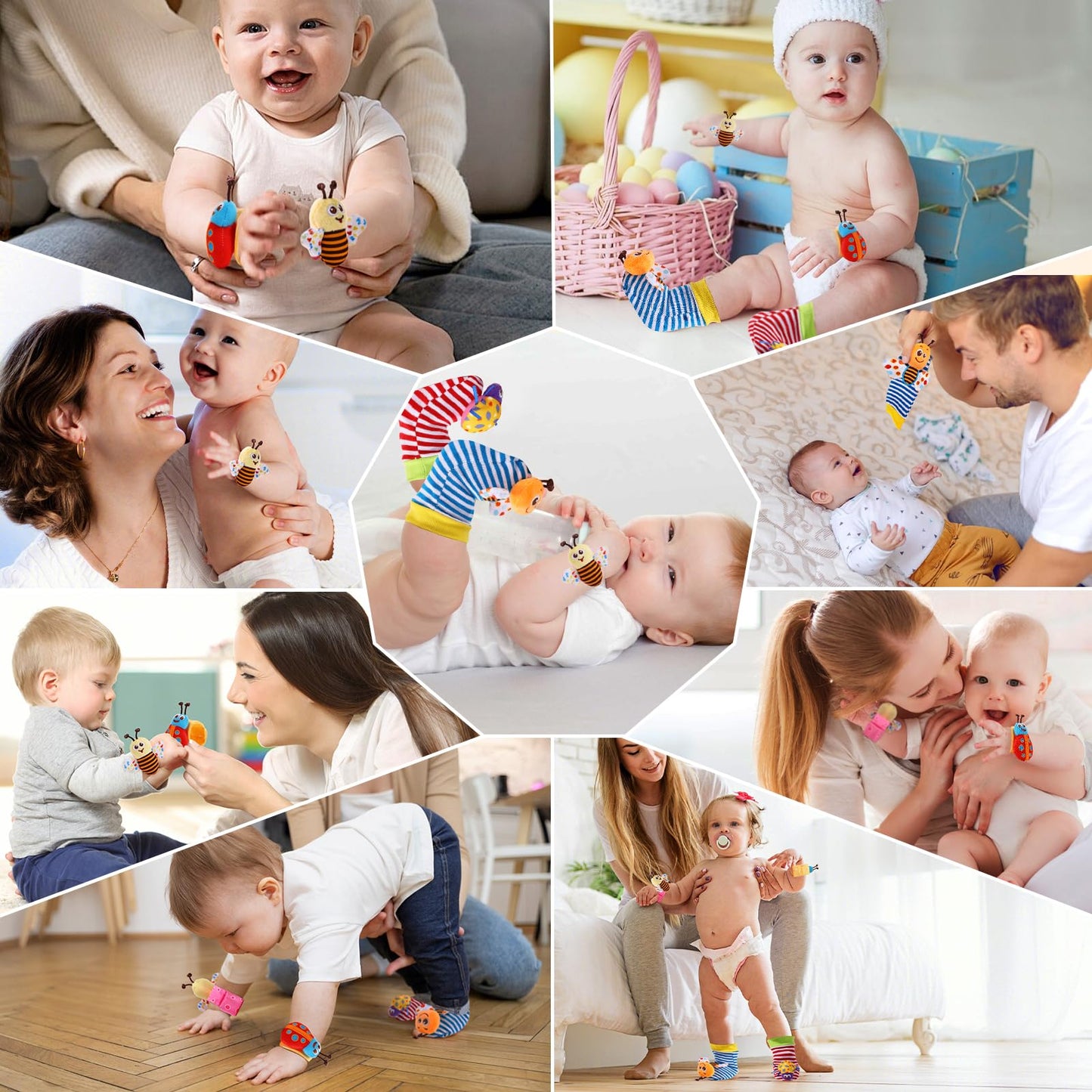 Padonise Baby Wrist Rattle Socks And Foot Finder Set Baby Rattles Toys For 0-12 Month, Infant Girl Boy Toys For Babies 3-6 Months, Newborn Hand & Foot Toys For 0 To 9 Months, Baby Christmas Gifts