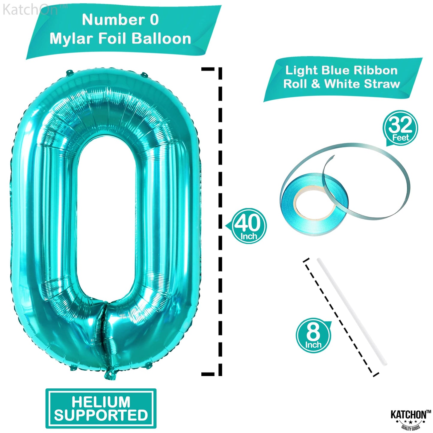 Katchon, Huge Tiffany Blue 0 Balloons - 40 Inch, Turquoise Balloons | Tiffany Blue 0 Number Balloons | Mermaid Birthday Decorations, Aqua Decorations | Turquoise Zero Balloon | Ocean Theme, Teal Party