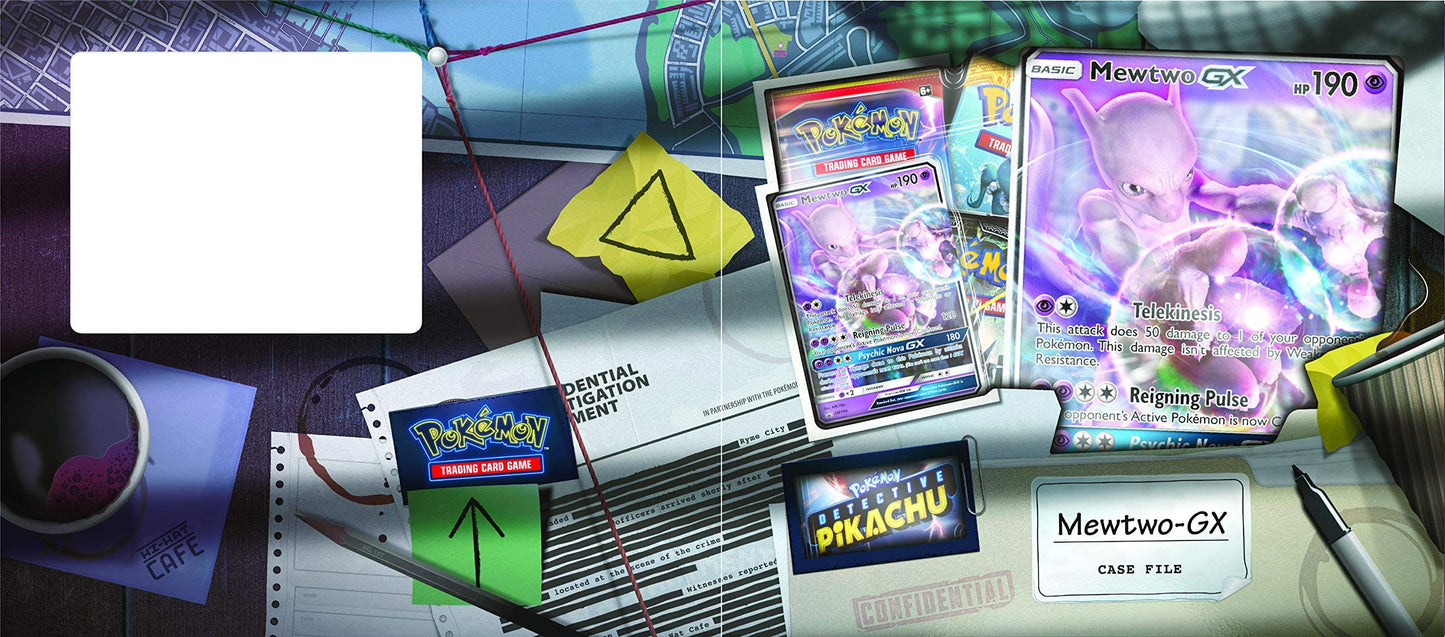 Pokemon TCG Detective Pikachu Mewtwo-GX Case File with 6 Booster Packs, Foil Promo GX Card, Oversized GX Card - Original Version, Box