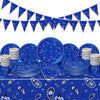 123 Pcs Western Cowboy Party Decoration Include 1 Plastic Paisley Print Tablecloth 2 Bandana Pennant Banner 60 Disposable Paper