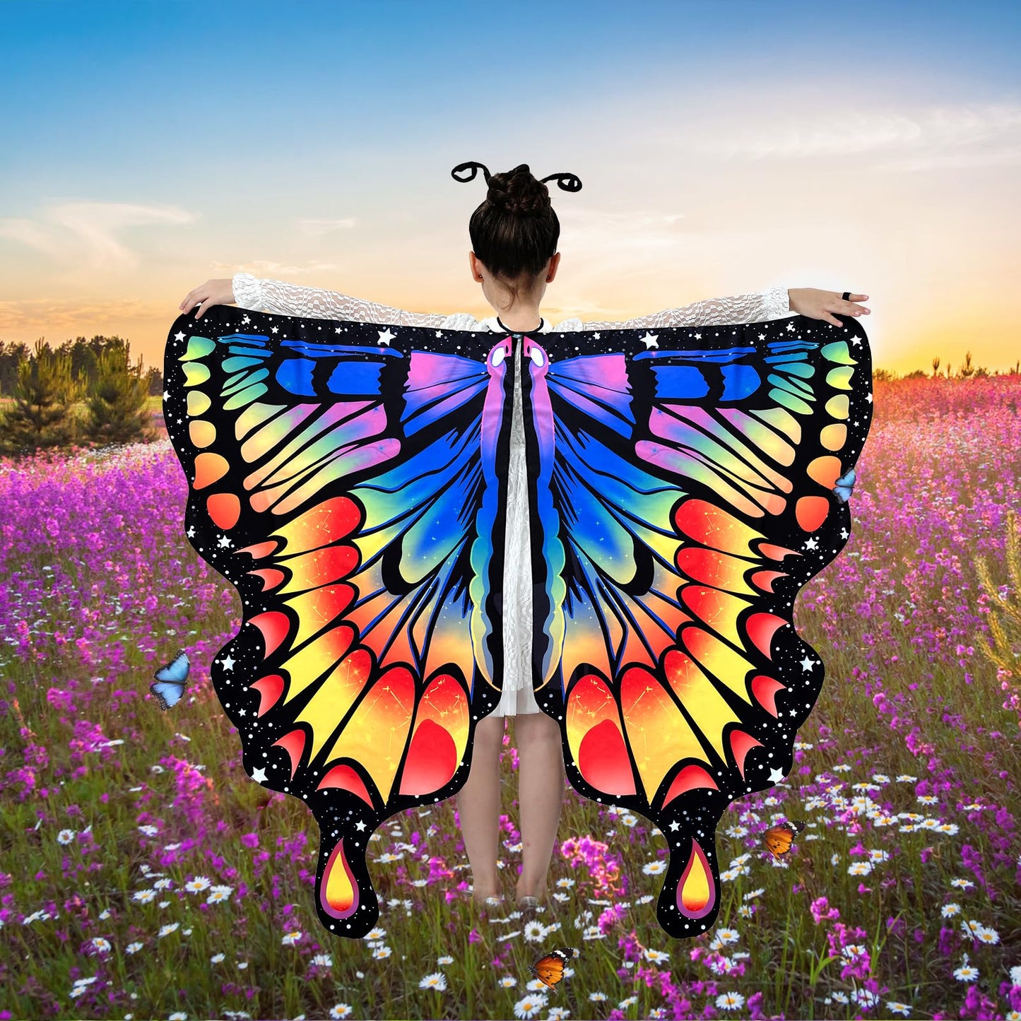 Whiteuniqoon Butterfly Costume Halloween Costumes For Girls Kids, Butterfly Wings Costume Cape Shawl For Girls Fairy Wing (011)