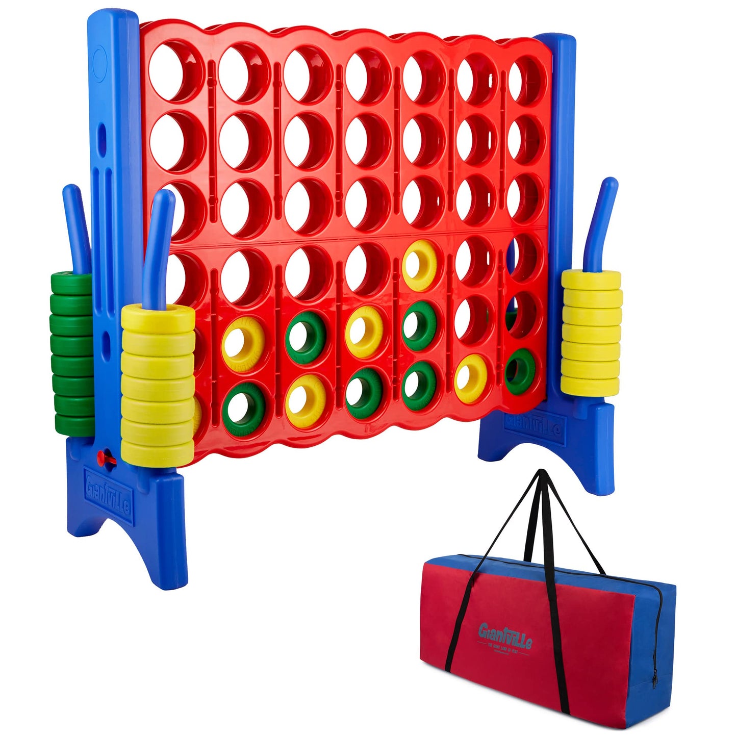 Giantville Giant 4 In A Row Connect Game + Storage Carry Bag - 4' Wide X 3.5' Tall - Oversized Jumbo Sized Entertainment For Outdoor/Indoor Play For Kids & Adults - Durable Waterproof - 2024 Version