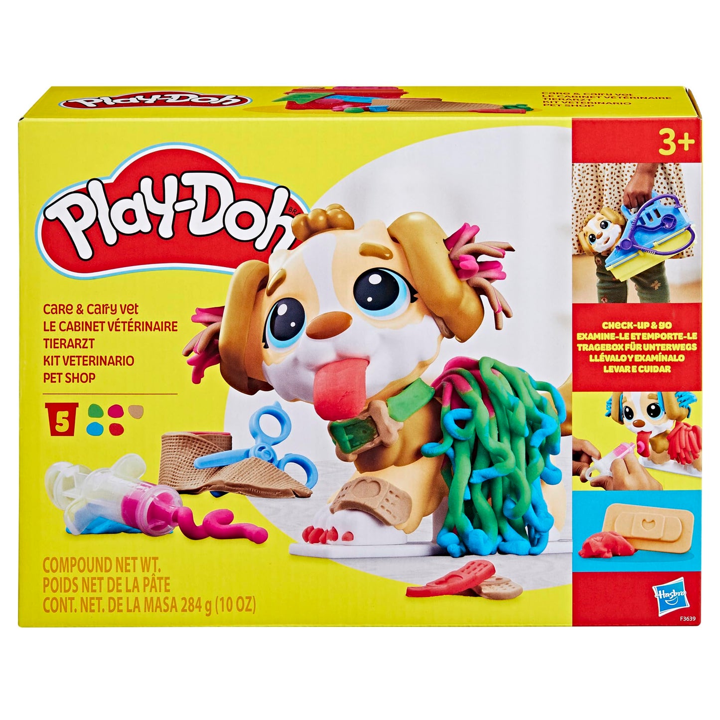 Play-Doh Care n Carry Vet Playset for Kids 3 Years and Up with Toy Dog, Storage, 10 Tools, and 5 Modeling Compound Colors, Non-