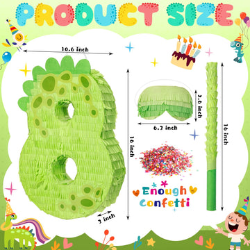 Poen 16 Inch Dinosaur Piata - Number Piata for Boys Birthday Party Supplies with Bat and Eye Mask for Dino Decorations, Animal T