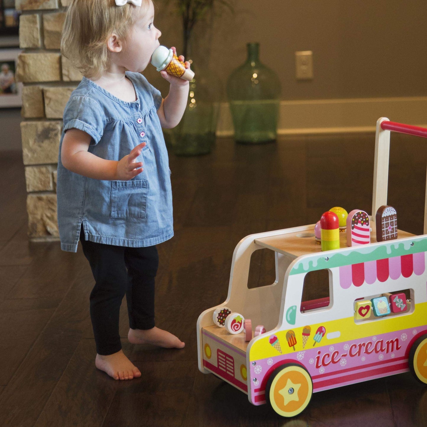 Fat Brain Toys Scoop 'N Scoot Ice Cream Walker - Wooden Pretend Playset For Toddlers