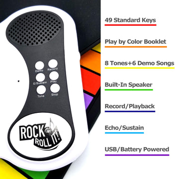 MUKIKIM Rainbow Piano - Roll Up 49 Keys Silicone Keyboard for Kids, Multi-color, Portable, Model MUK-PN49CLR
