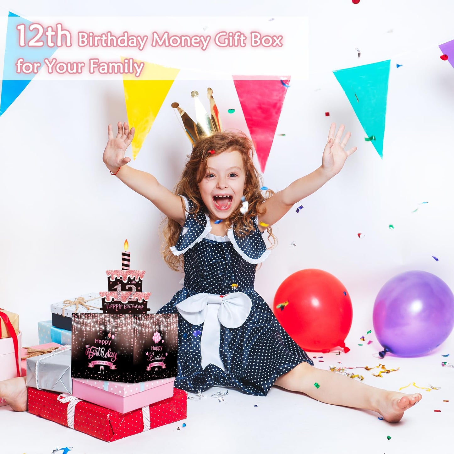 Meiidoshine Birthday Money Gift Box With Diy Stickers For Any Ages, Pink Surprise Money Holder For Cash Gift With Pull Out Happy