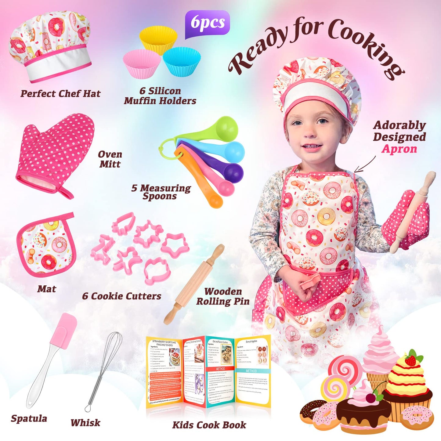 GIFTINBOX Kids Cooking and Baking Chef Set, 25PCS with Kids Apron,Chef Hat&Utensils Kids Cooking Set, Toddler Dress Up and Prete