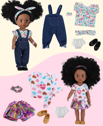 Gagaku Black Doll For Girls, 14'' Black Baby Dolls Set For Toddlers Kids 2 3 4 5 6 Years Old, Black Girl Baby Doll With Natural