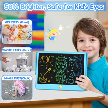 Hockvill Lcd Writing Tablet For Kids 12 Inch, Toys For Boys Girls Drawing Pad For 3 4 5 6 7 Year Old Kids Toys, Easter Basket Stuffer For Kids, Toddler Erasable Doodle Board Travel Essentials - Blue