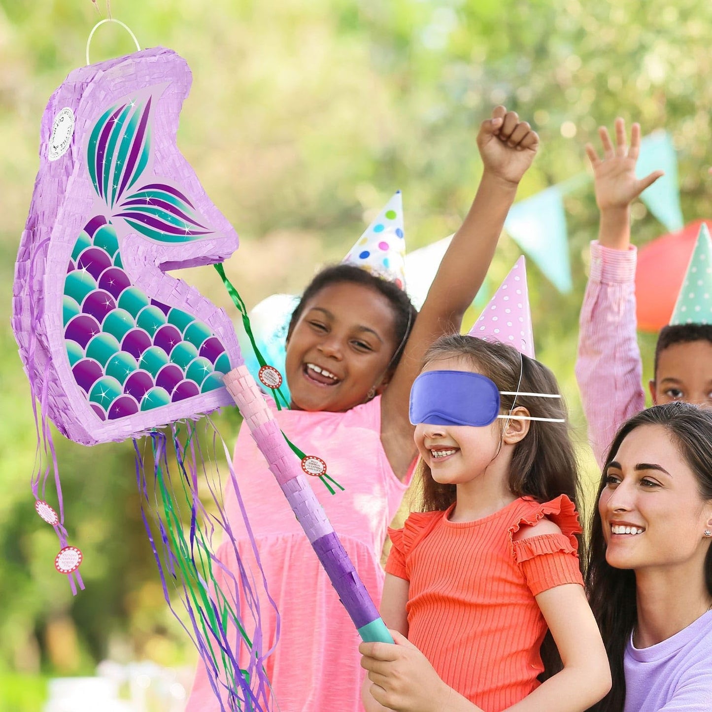 Wernnsai Foldable Mermaid Piñata - Pull String Mermaid Birthday Party Supplies Mermaid With Blindfold Bat And Tassels Mermaid Party Decoration Games Folding Purple Mermaid Piñatas For Classroom Game