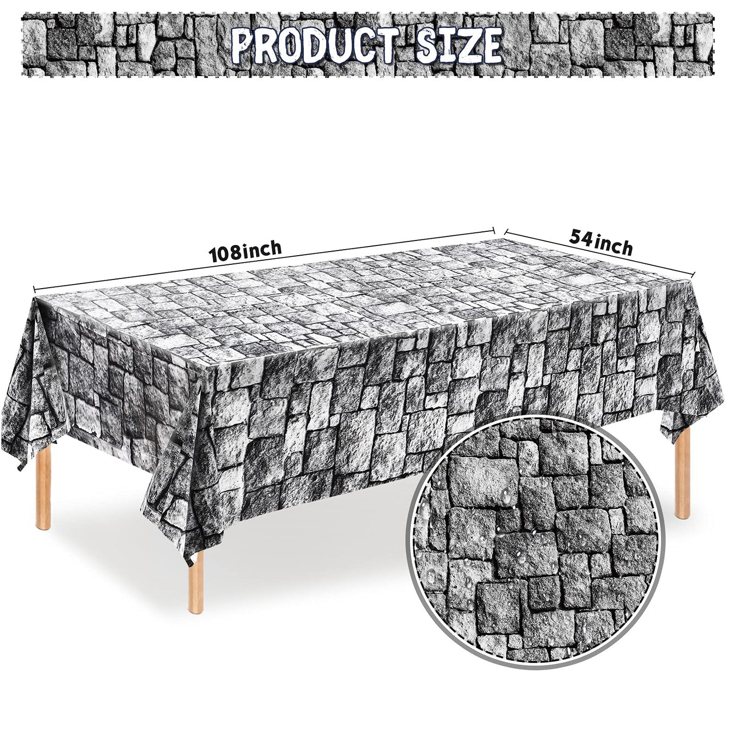Irenare Stone Wall Tablecloths, Medieval Themed Party Decorations Supplies Disposable Plastic Brick Stone Tablecloth Castle Brick Wall Table Covers For Halloween Birthday Party Favors(3 Pack)