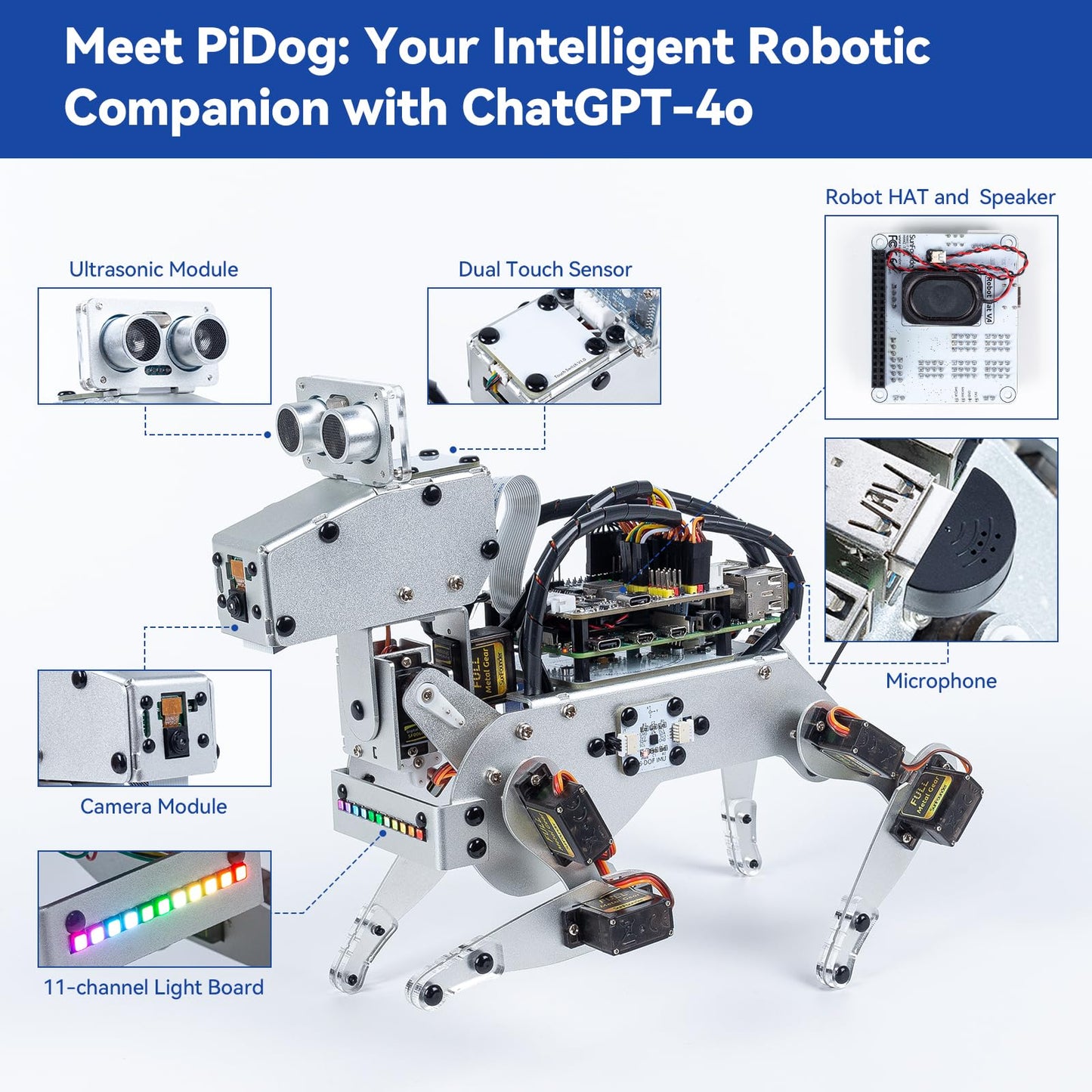 Sunfounder Ai Robot Kit With Raspberry Pi Zero 2 W+32G Tf Card, Chatgpt-4O Enabled With Voice Command & Video Recognition, App C