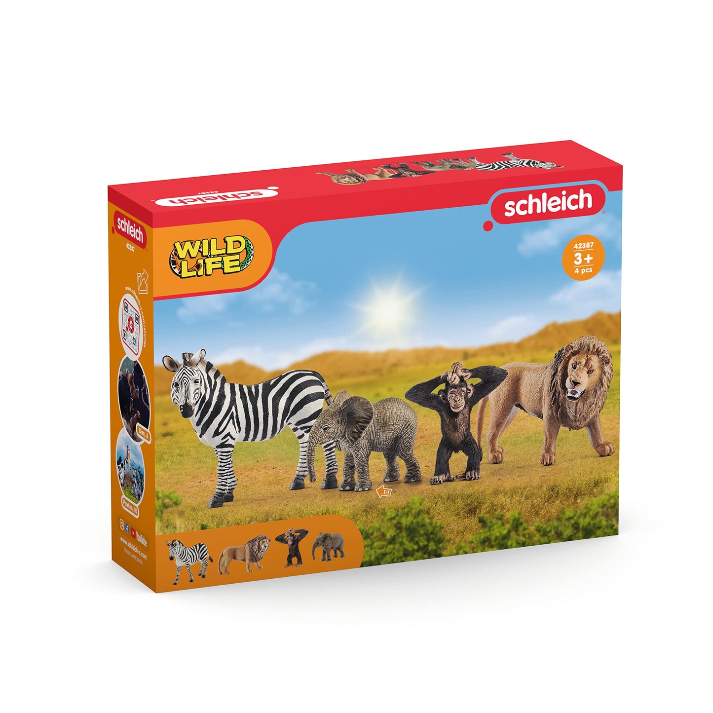 Schleich Wild Life Africa Starter Set – 4-Piece Wildlife Animal Set For Ages 3+, Featuring, Zebra, Elephant Calf, Lion, Chimpanzee