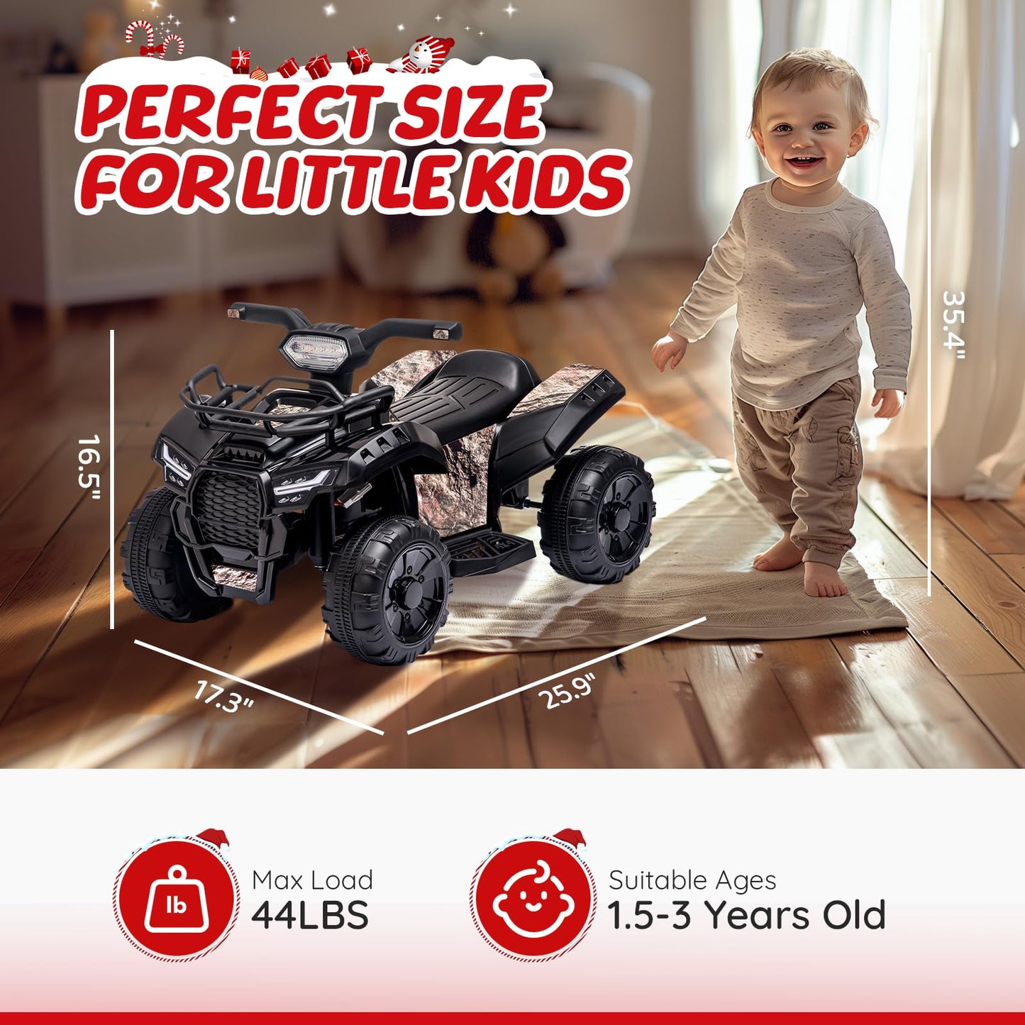 Forever Source Kids ATV 4 Wheeler, 6V Battery Powered, 1.2mph, Large, Black, for Toddlers Aged 1.5-3 Years Old