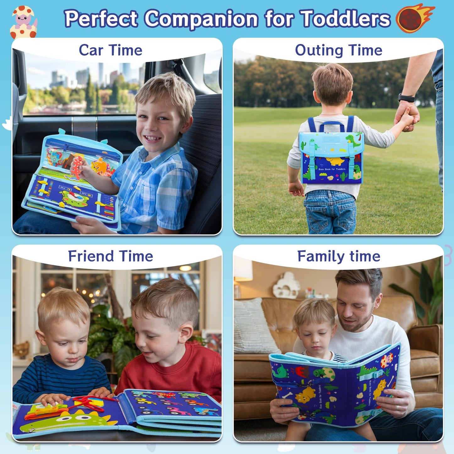 Homqyte Busy Book Backpack For Toddlers 1-3, Montessorii Sensory Toys For Boy & Girl, Educational Activity Board Book For Baby K