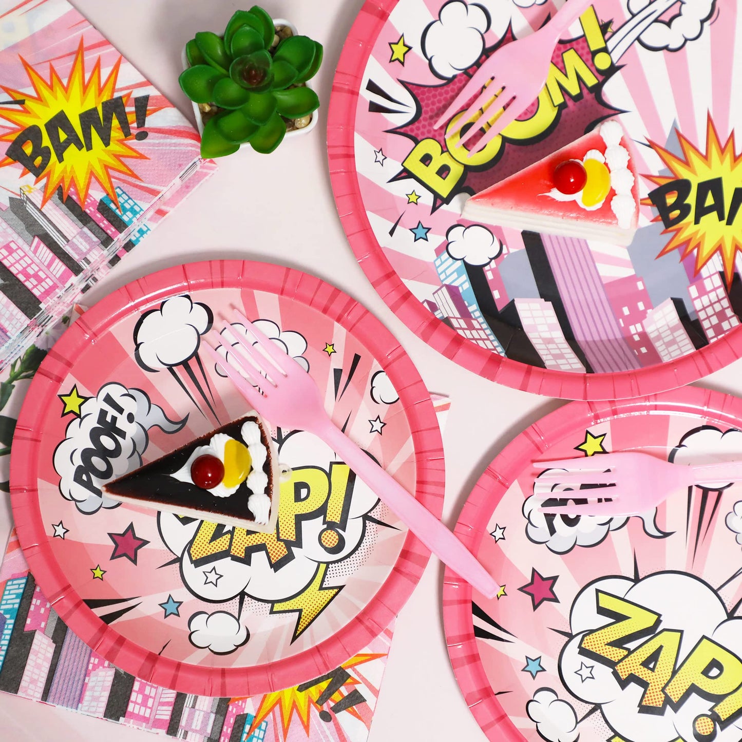 96 Pcs Super Girl Theme Plates And Napkins Party Supplies Pink Comic Hero Tableware Set Super Girl Hero Party Decorations Favors