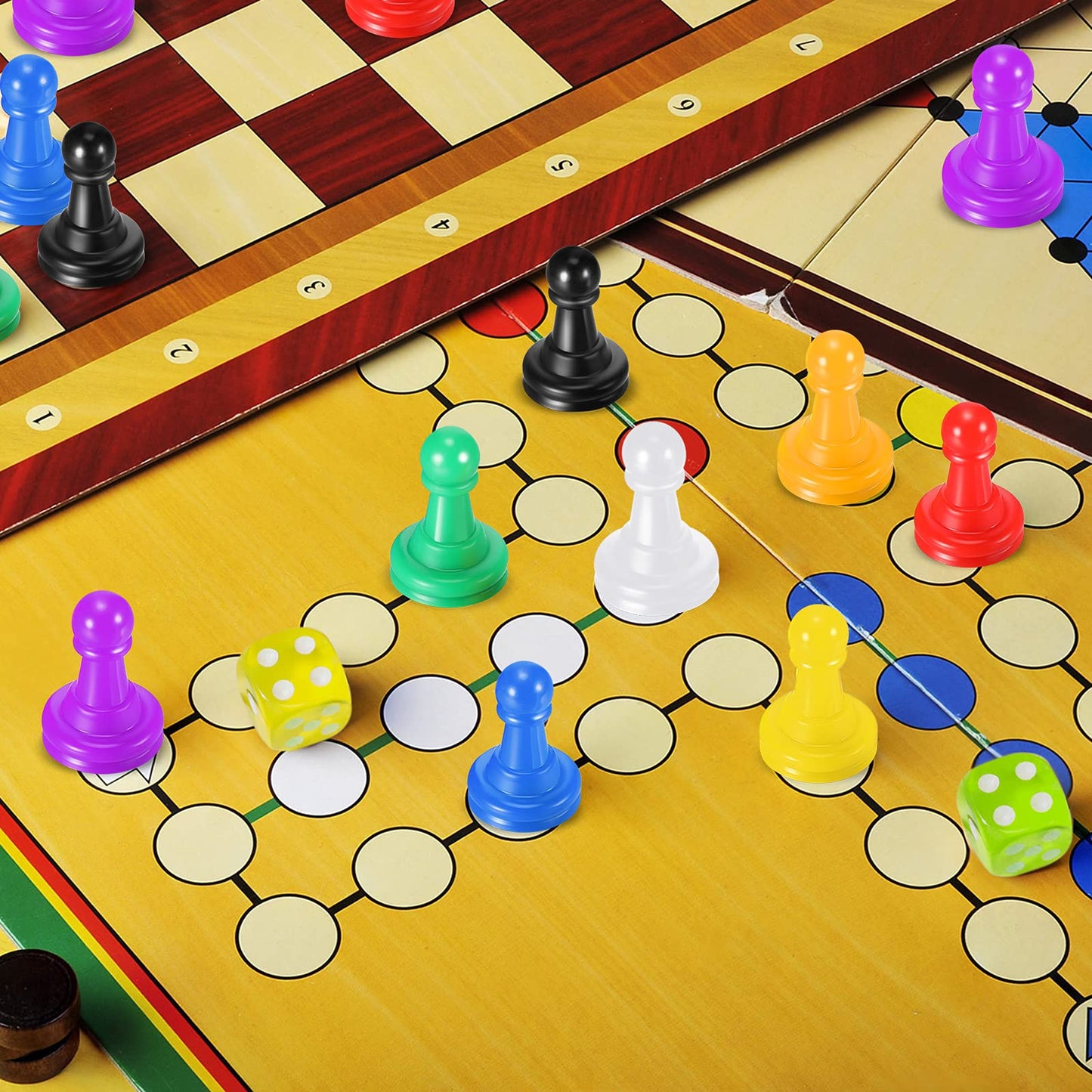 78 Pieces Multicolor Board Game Pieces Include 72 Pieces Multicolor Plastic Pawn Chess Pieces 6 Pieces Plastic 6-Sided Game Dice Chess Game Pieces Game Dice Set for Board Game Components Table Marking