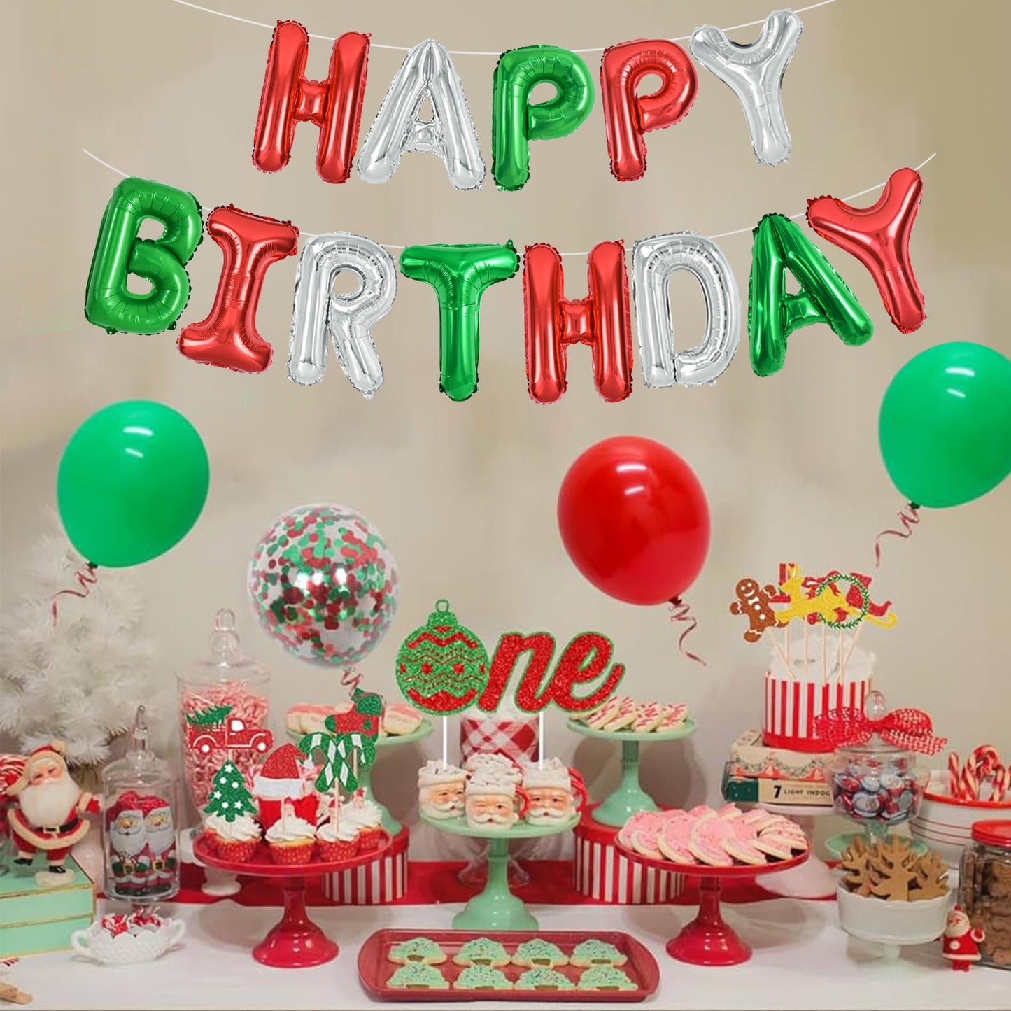 TONIFUL Mylar Foil Birthday Banner, 16 Inch Red Green Silver Happy Birthday Sign for Kids & Adults Party Decorations