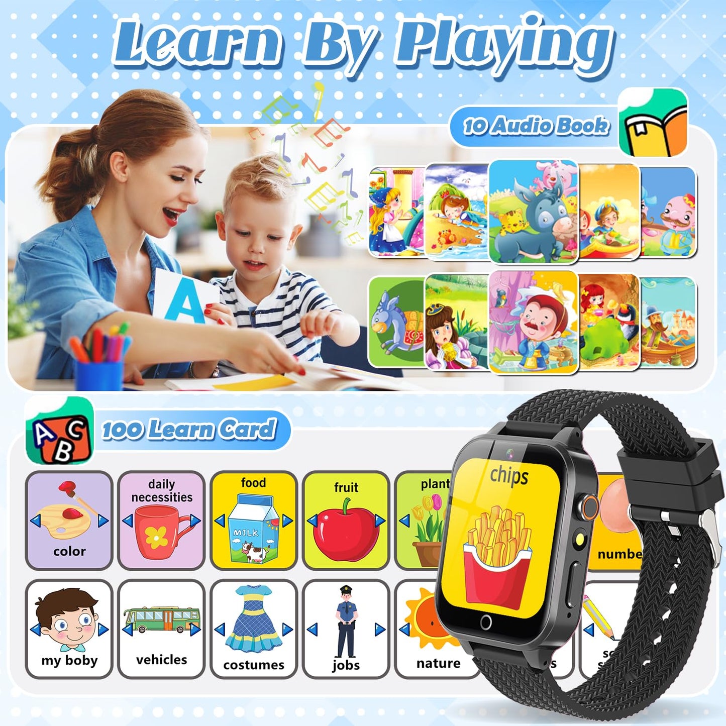 Tywop Smart Watch For Kids Girls Age 3-12 With 26 Puzzle Games Hd Video Camera Touchscreen Music Player Learning Cards Storybook Pedometer Metal Case Kids Watch Toy Birthday Gifts