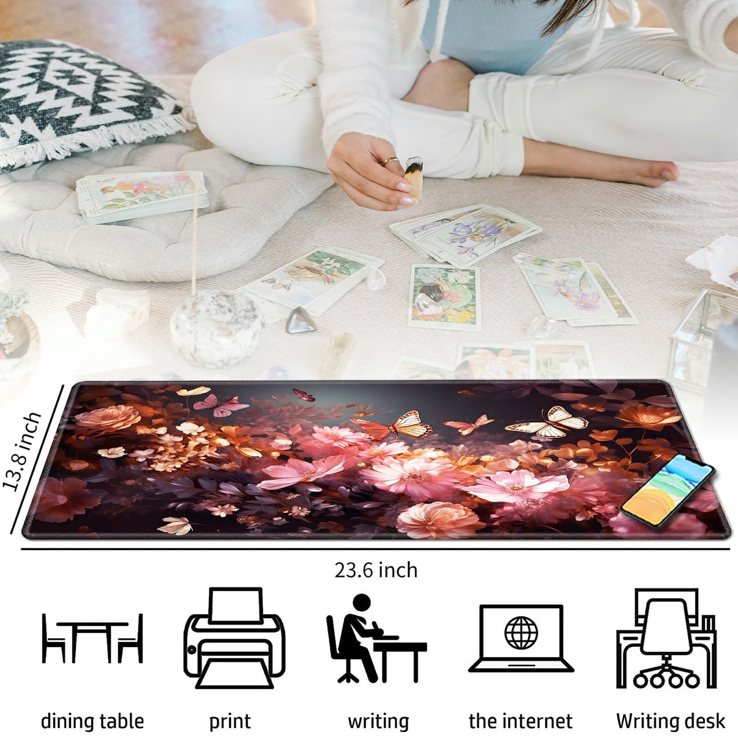 Flowers Butterflys For Mtg & Tcg Playmat,Bfdhgqzc 24'' X 14'' Game Mat For Mtg/Rpg/Ccg Trading Card Game Playmats Table Mat Perf