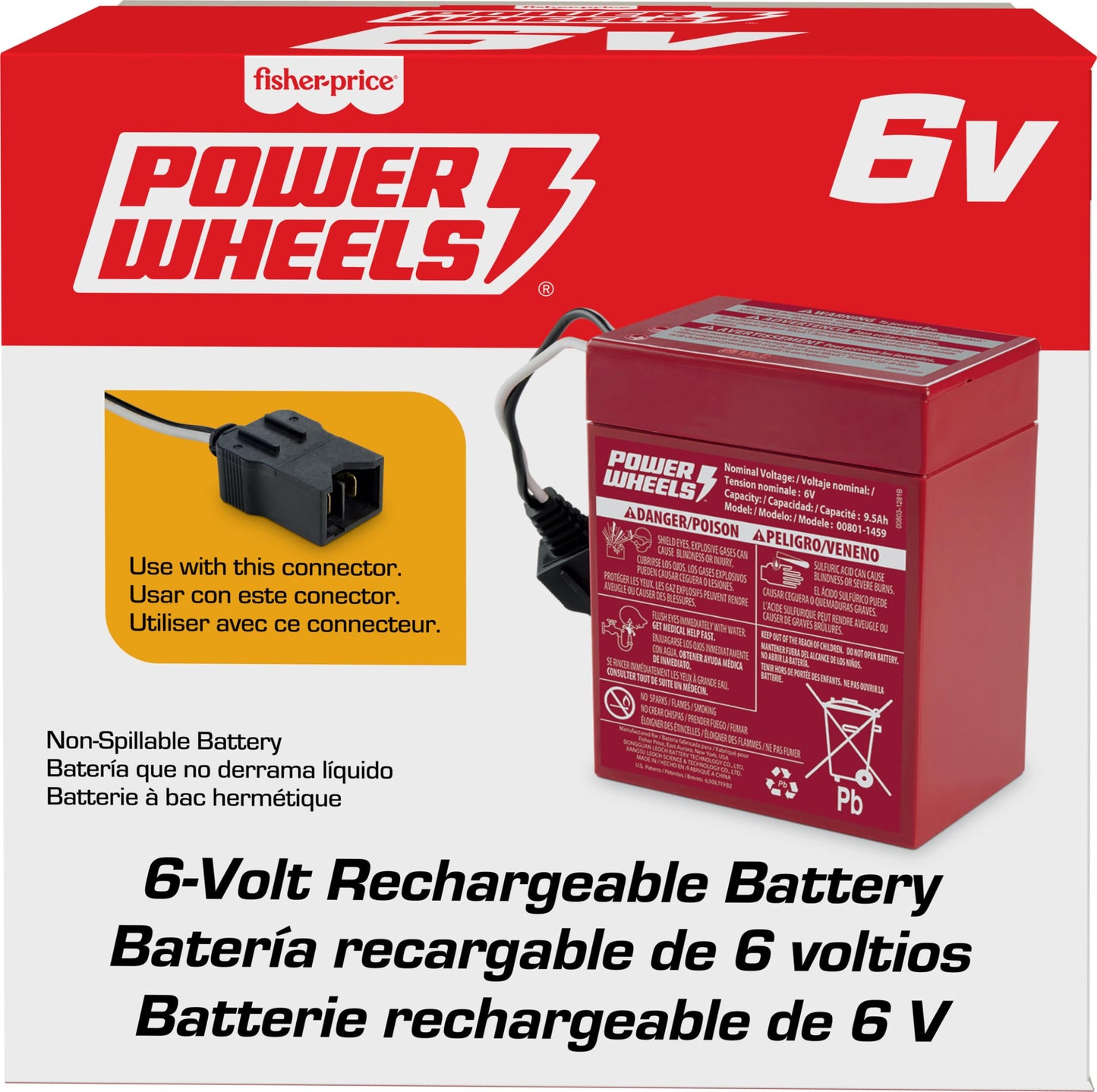 Power Wheels 6-Volt Rechargeable Replacement Battery for Ride-On Toys, 1 Count, Red