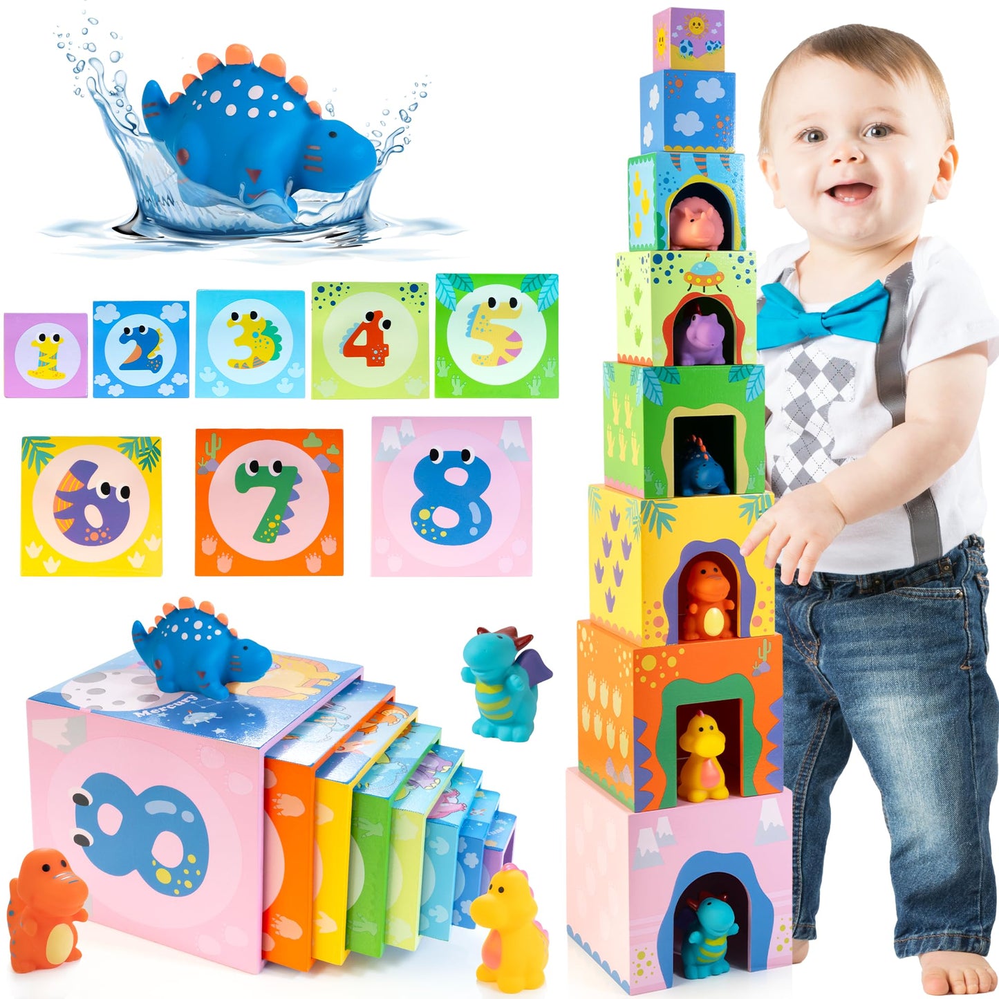Amtreen Wooden Baby Nesting Toys With 8 Nesting Boxes, Stacking&Nesting Blocks For Toddlers 1-3, Preschool Toys For Learning Col