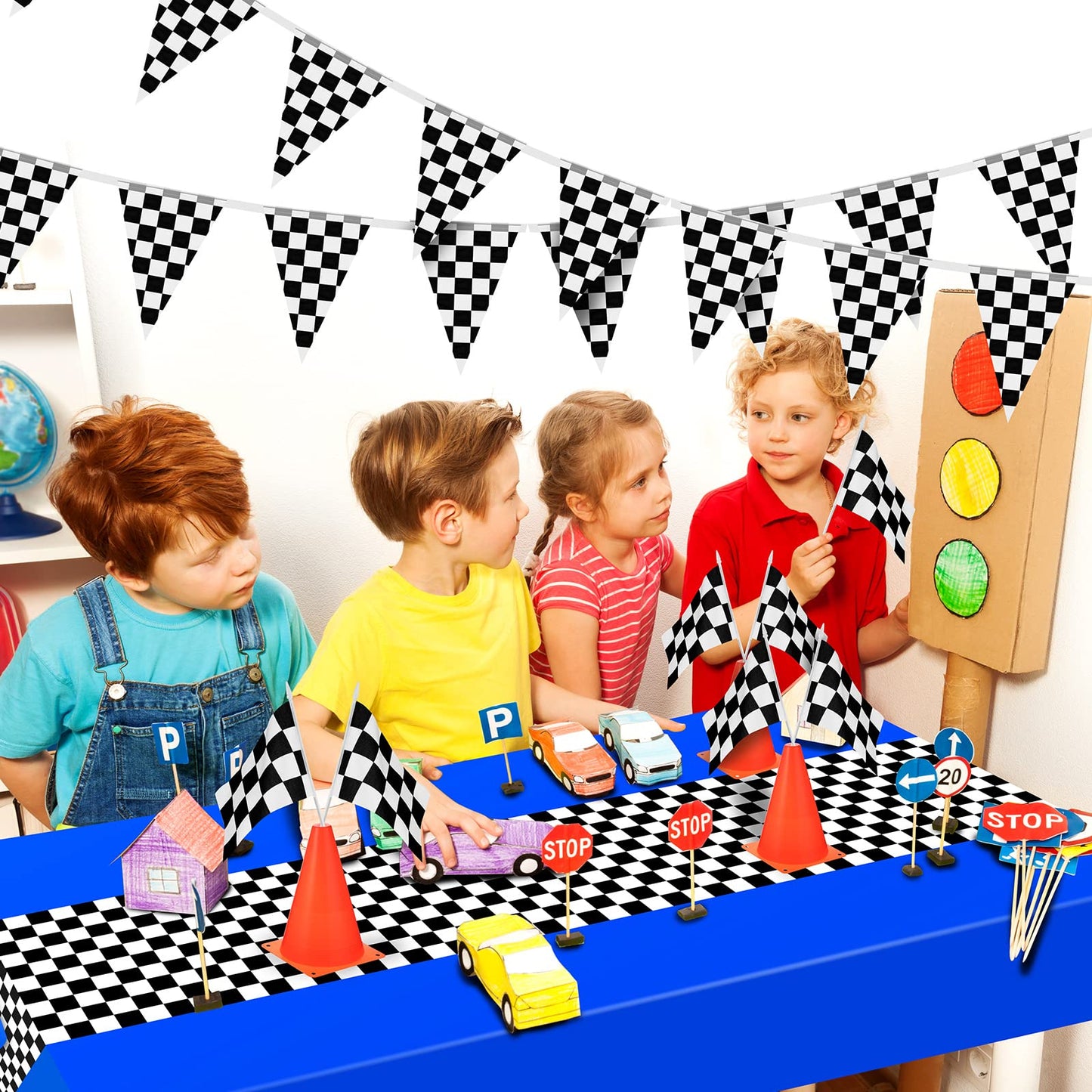 Irenare Car Birthday Party Supplies Racing Party Decorations Road Tablecloth Racetrack Table Runner Table Covers For Kids Boy Car Theme Birthday Party, 54 X 108 Inch (Blue,3 Sheets)
