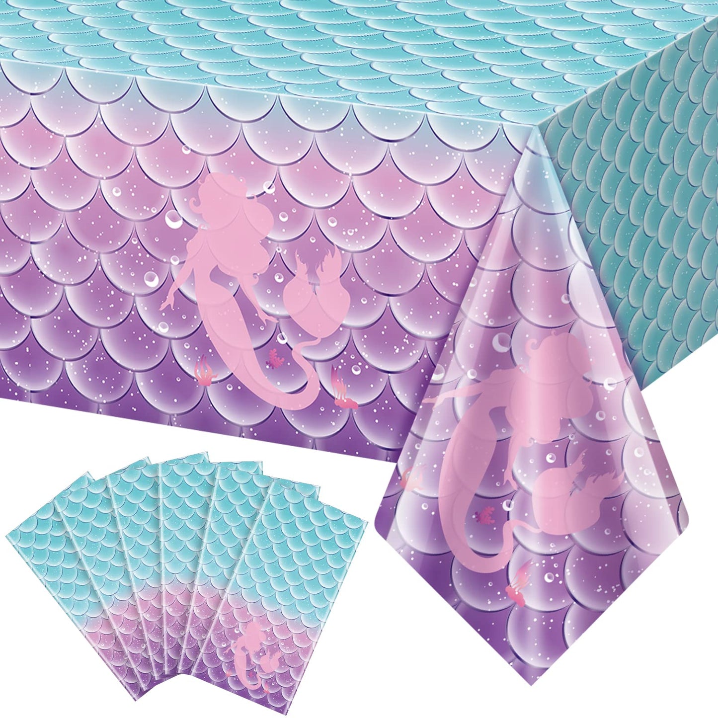 6Pcs Mermaid Birthday Party Favors Mermaid Tablecloth Decorations Disposable Plastic Table Cover For Girls Princess Under The Se