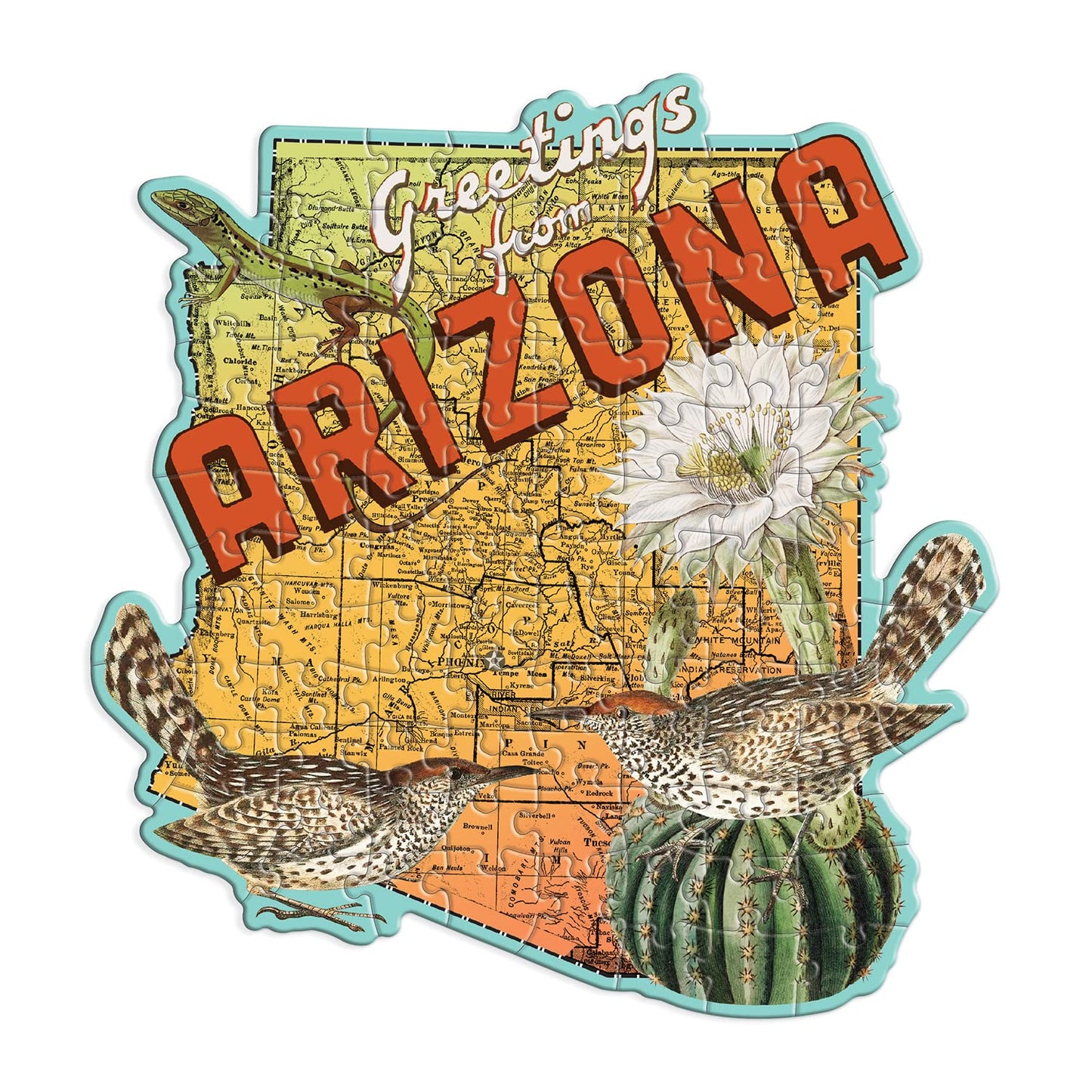 Galison Arizona Mini Shaped Puzzle - 100 Jigsaw Pieces Featuring Art By Bestselling Artist Wendy Gold, Die-Cut Mini Shaped Puzzl