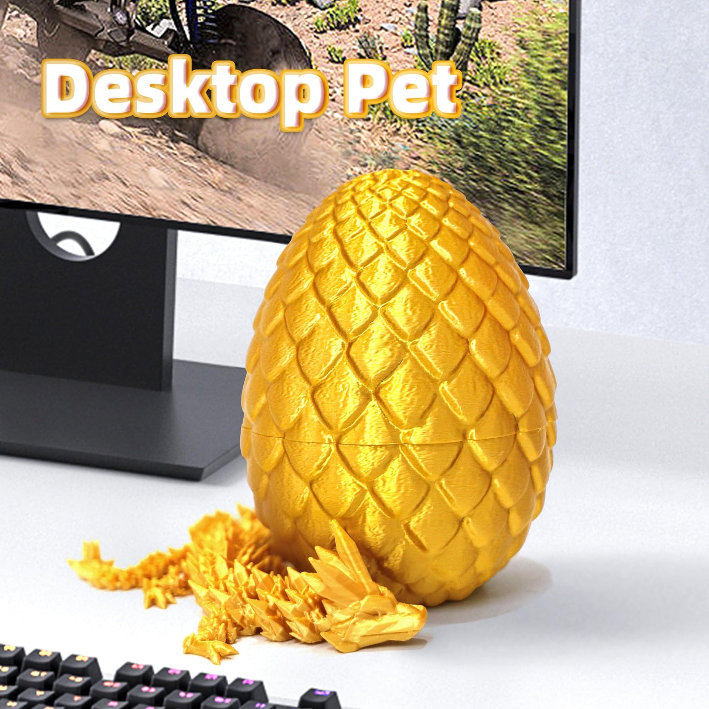 Flavery Dragon Egg - 3D Printed Gold Fidget Toy with Flexible Pearly Sheen, Medium Size, Model BL-12GOLD