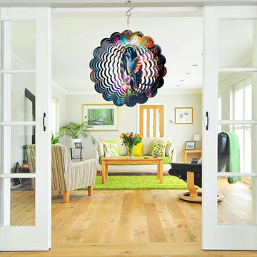 Wind Spinners Art Hummingbird 12 Inch 3D Stainless Steel Laser Cut Metal Art Geometric Pattern Wind Sculpture Hanging For Yard G