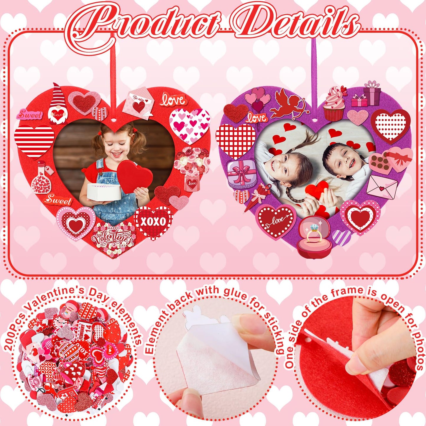 Ferraycle 232 Pieces Valentines DIY Picture Frames Craft Kit 32 Pcs Photo Frames with 200 Pcs Heart Shaped Foam Stickers for Val