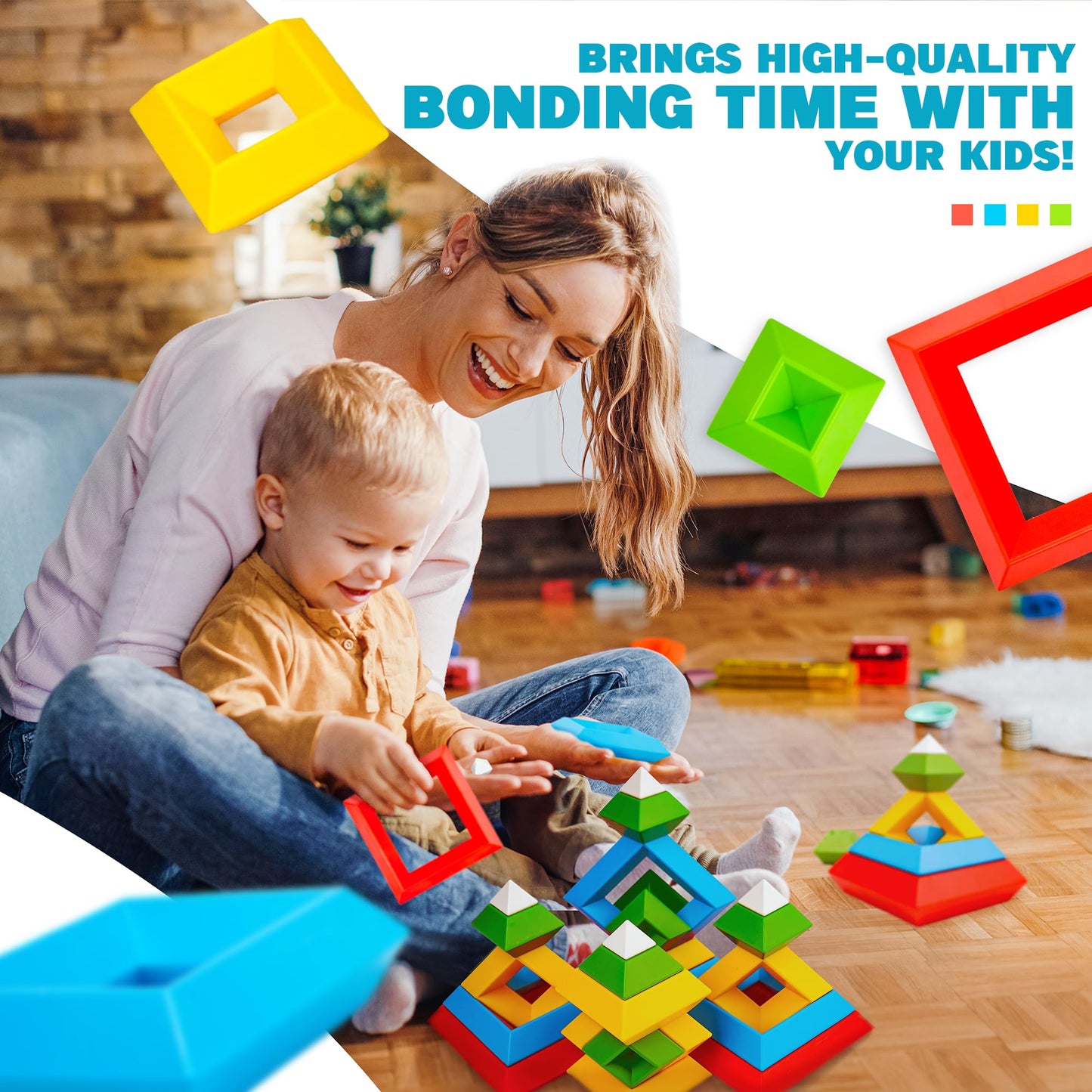 Bellochiddo Montessori Toys For 2 3 4 5 Year Old Boy Girl - Blocks For Toddlers 1-3,15 Pcs Stacking Building Blocks For Toddlers