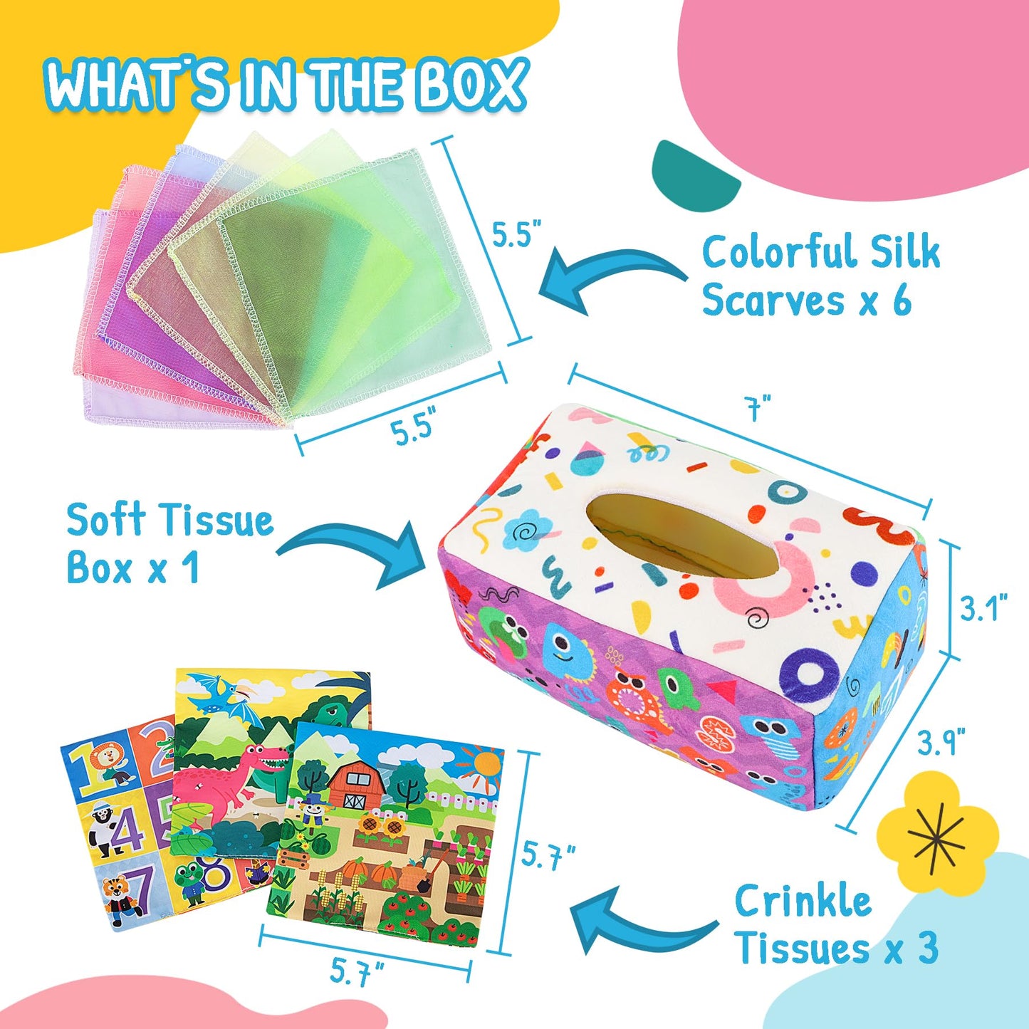 Urmywo Baby Tissue Box Toy - Montessori Baby Toys For 6-12 Months 1 Year Old Boy Girl - Soft Crinkle Sensory Toys For Infant Toddlers - Easter Basket Essentials Stuffers - Baby Boy Girl Gifts