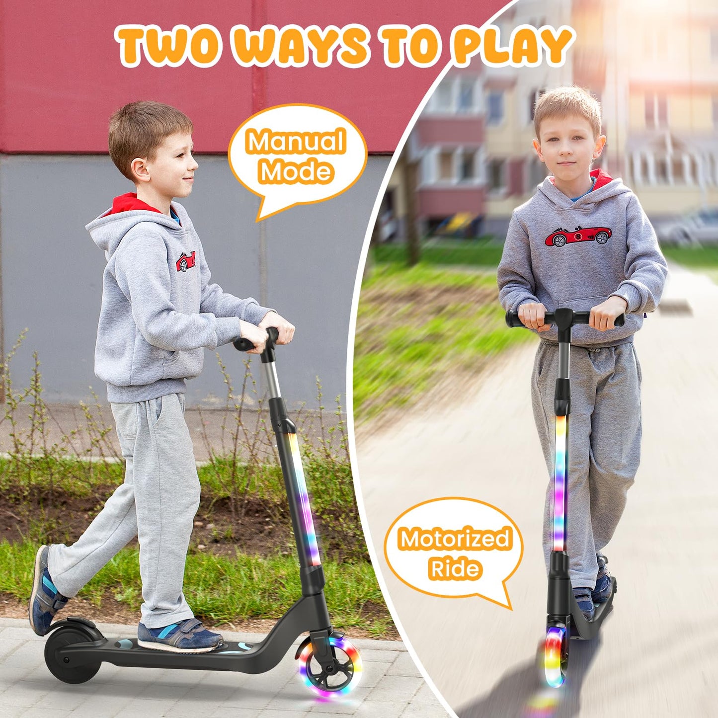 CBD Electric Scooter for Kids 6 Mph Top Speed Up to 5 Miles Range 5.3 Solid Tires Wheel and Front Light Kick Scooter Adjustable Height for Kids Age 6-12 Black