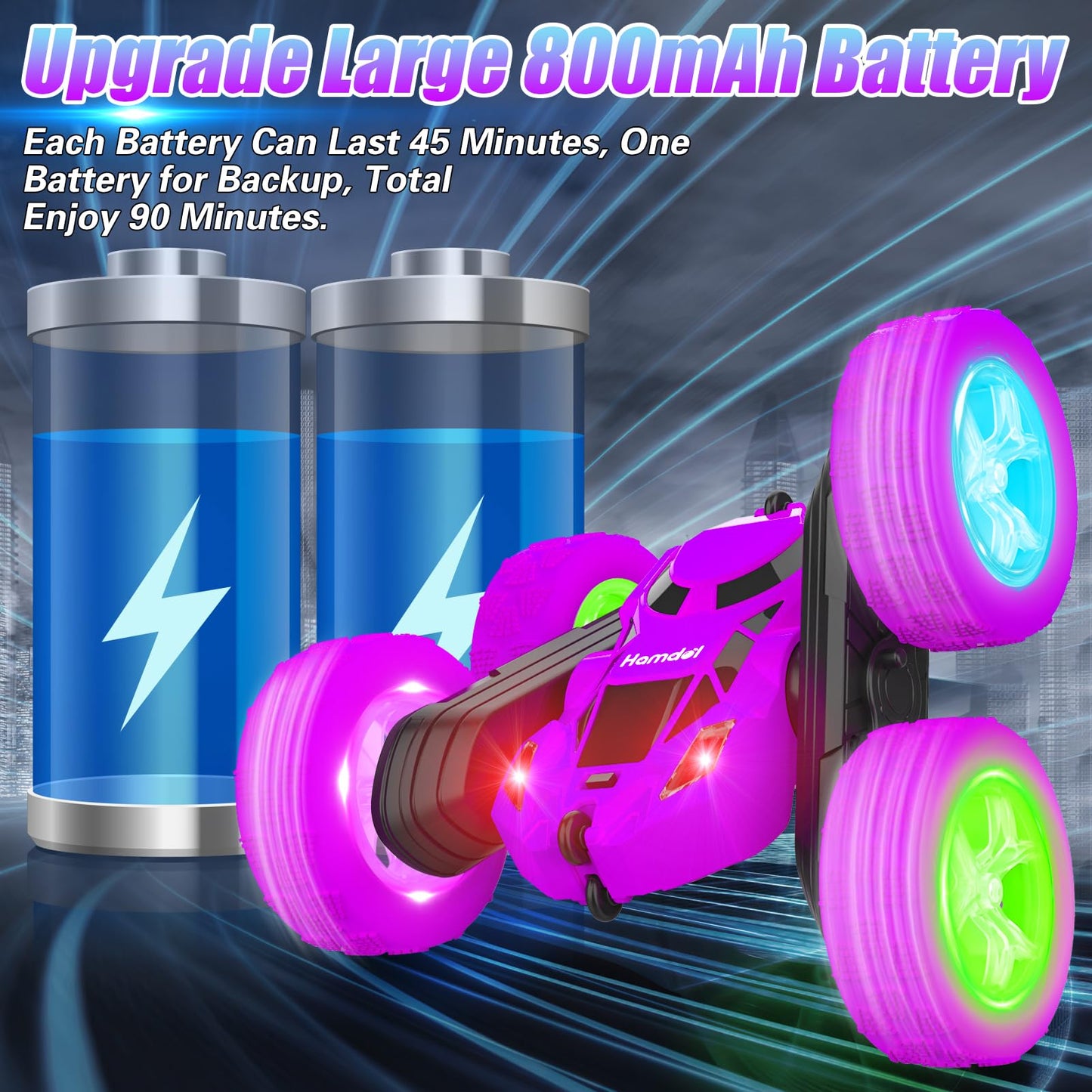 Hamdol Remote Control Car for Kids Stunt RC Cars with Cool Wheel Lights Double-Sided Driving 360-degree Rotation Boys Toys for A