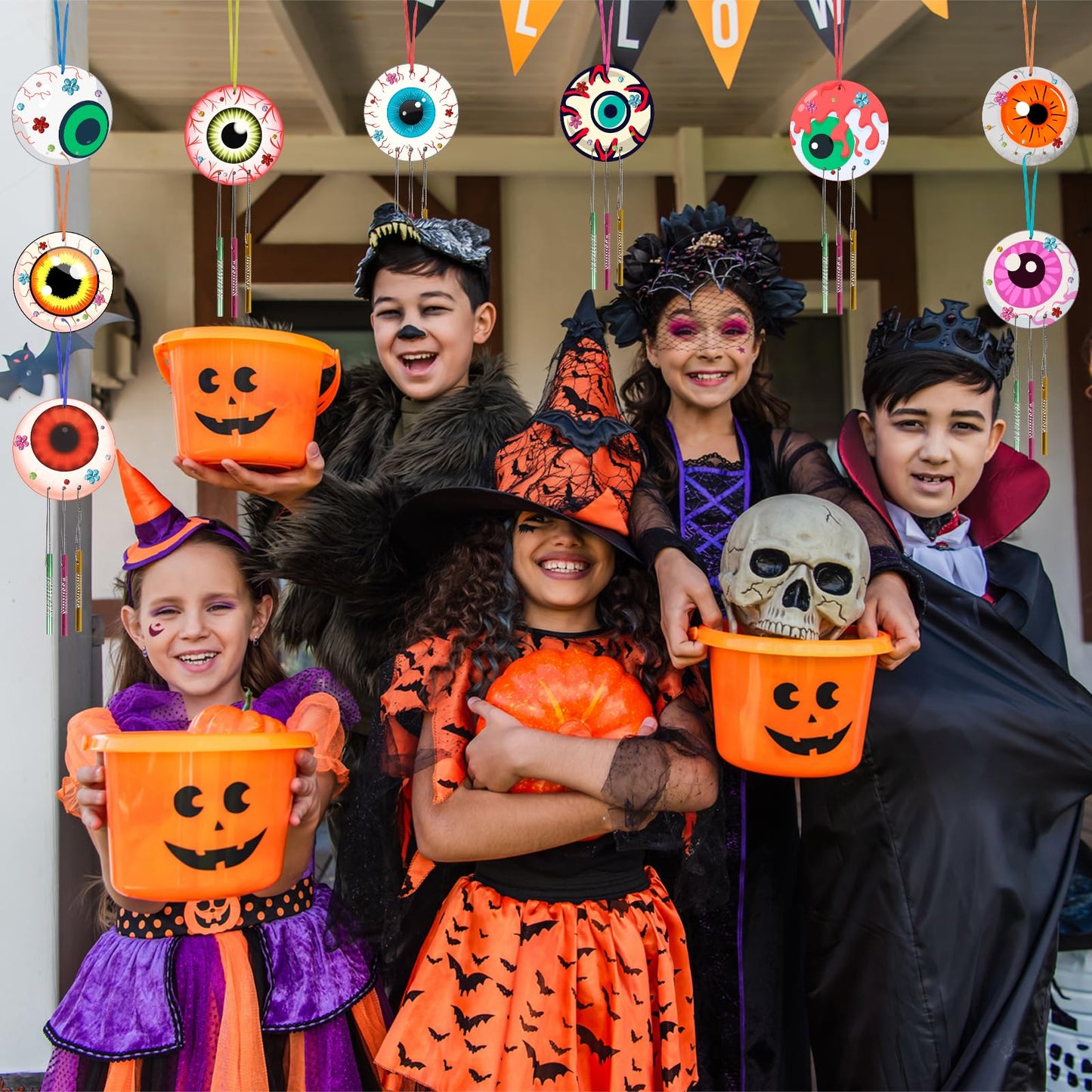 Fennoral 9 Pack Halloween Wind Chime Kit For Kids Make You Own Eyeballs Wind Chimes Diy Paint Wooden Art And Craft For Girls Boy