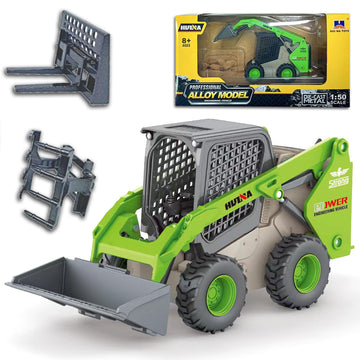 Qcar 3 in 1 Skid Steers Loader Construction Vehicles Toys,1:50 Scale Diecast Site Loader with Metal Forklift and Grab Shovel Set