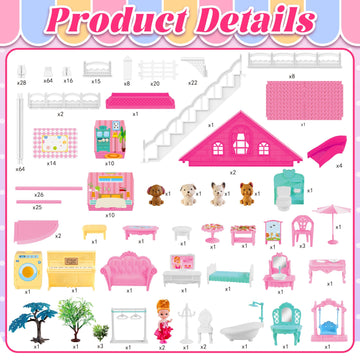 Doll House For Girls,10 Rooms Dollhouse With Dolls Figure, Puppies,Furnitures, Accessories, Kids Playhouse For For 3 4 5 6 7 8 9
