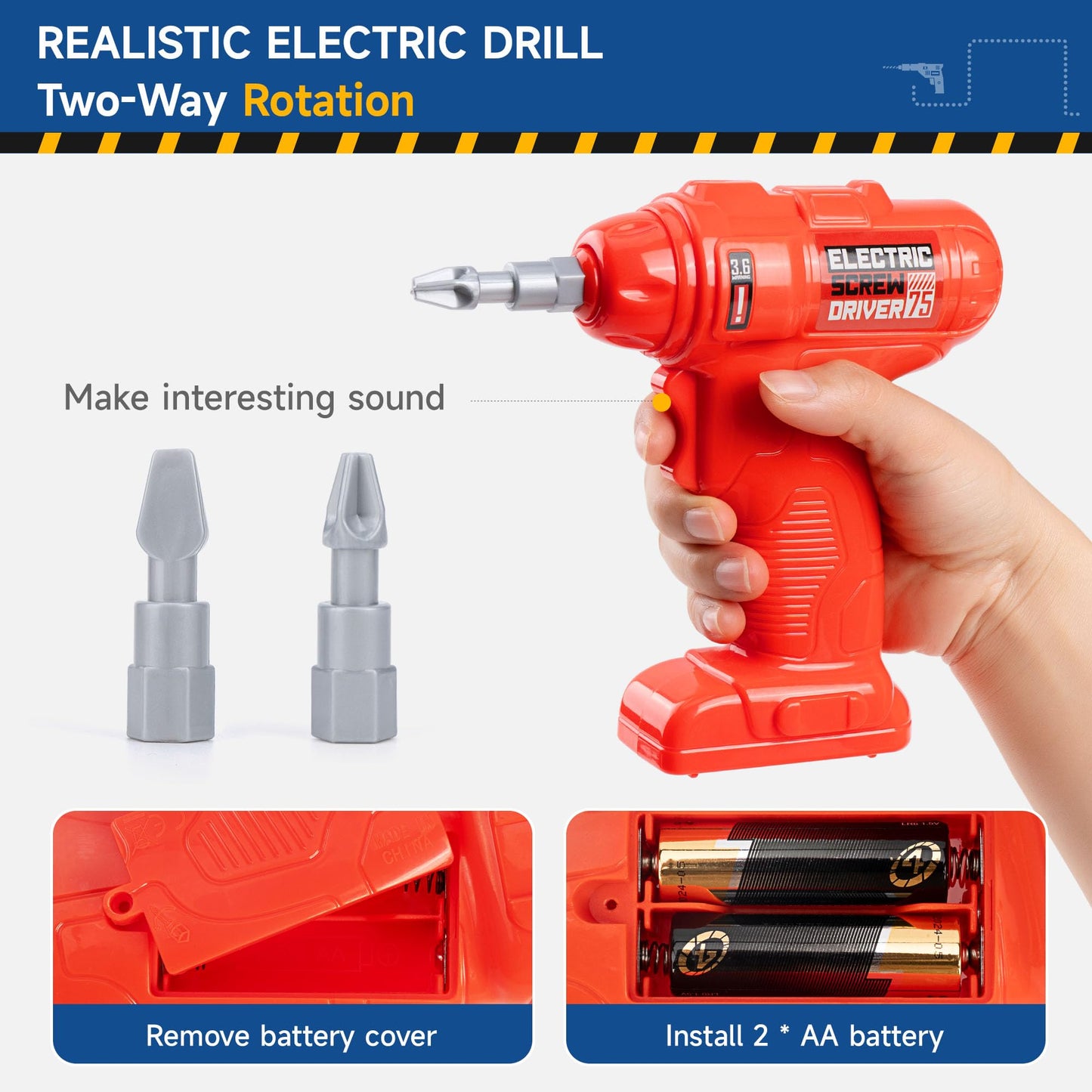 Kids Tool Bench, Kids Tool Set 138 Pieces with Realistic Tools, Electric Drill and Kids Tool Stickers, Toddler Workbench Pretend