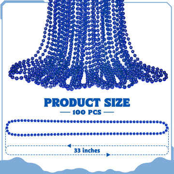 100 Pcs Blue Mardi Gras Beads Necklaces, 33'' Metallic Patriotic Carnival Beaded, 4Th Of July Costume Necklaces Bulk, Mardi Gras