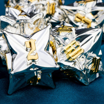 ARUOHHA 7PCS DND Polyhedral Dice Set Metal Silver Leaf Design Dungeons and Dragons Dice with Gift Box, 6 Sided D&D Dice RPG Role