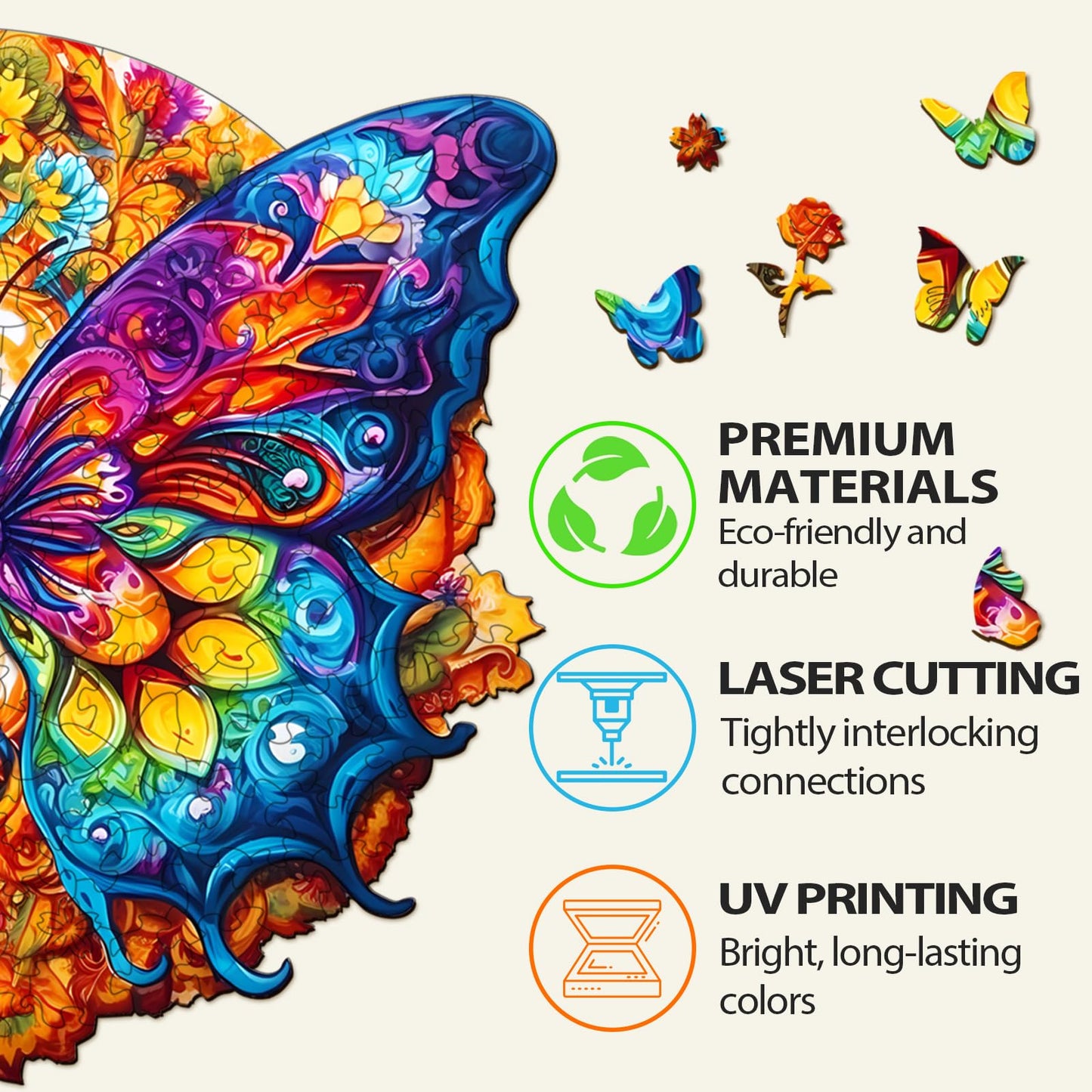 Wooden Puzzles For Adults, 300 Pieces Adult Puzzles, Unique Mandala Butterfly Puzzles Gifts For Cat Lover, Wooden Puzzle Games (L-15.7 * 14.1In)