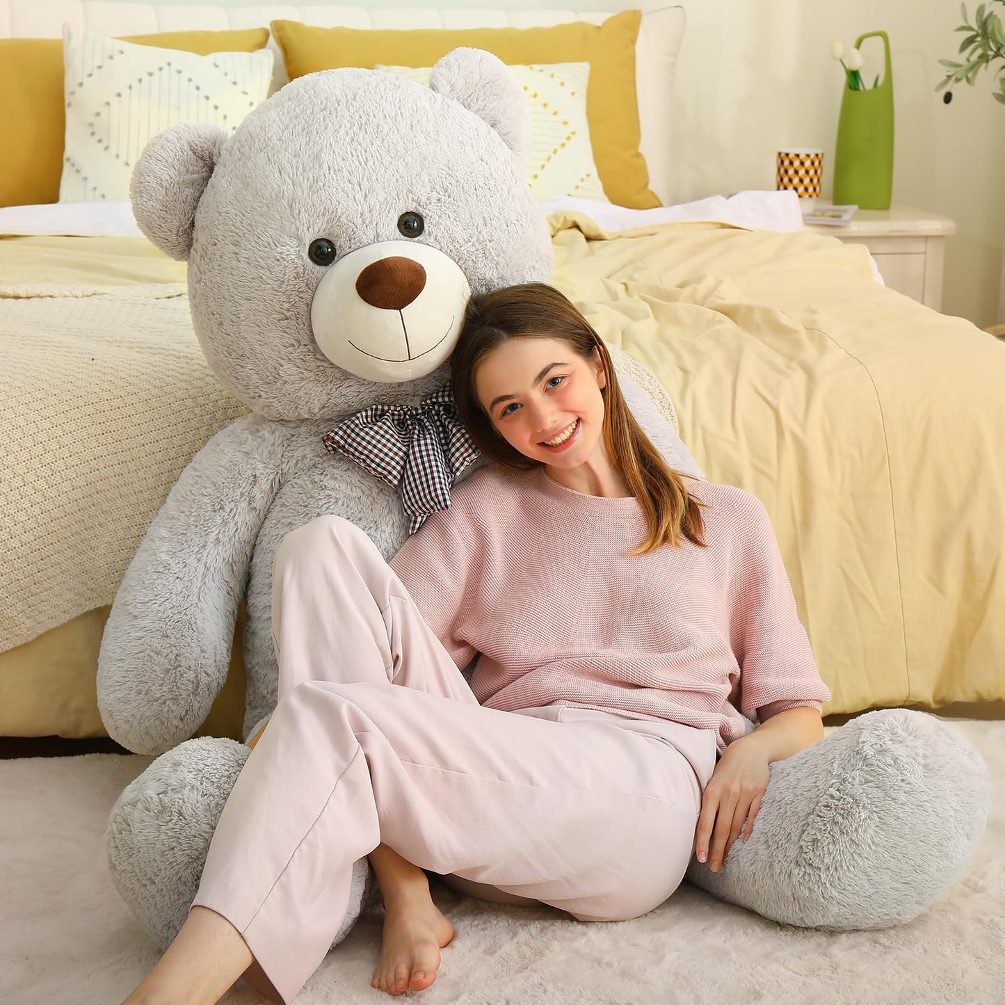 Maogolan Giant Teddy Bear Plush, Life Size Large Teddy Bear Stuffed Animal 5 Feet,Soft And Fluffy Big Teddy Bear Gift For Baby Shower,Christmas,Valentines Day,Gray, Grey
